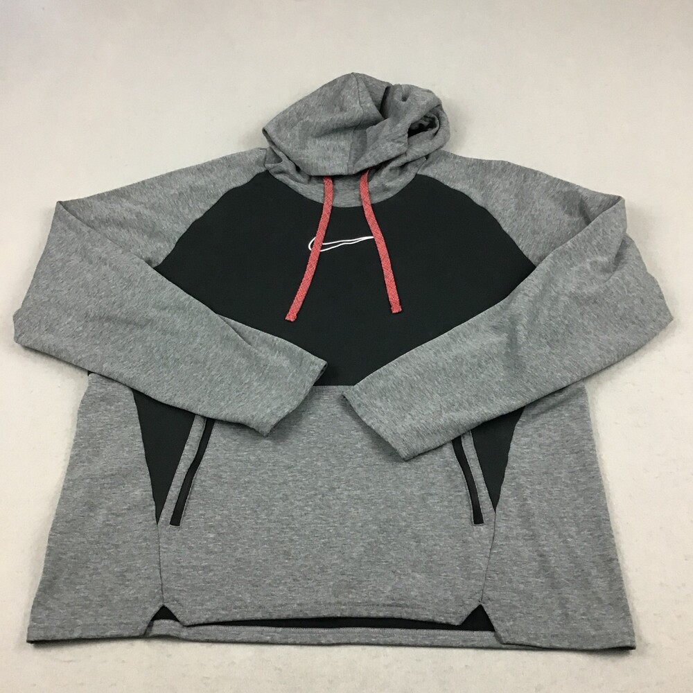 Nike Therma Fit Hoodie Men Extra Large Gray Big Swoosh Pullover Pockets XL *
